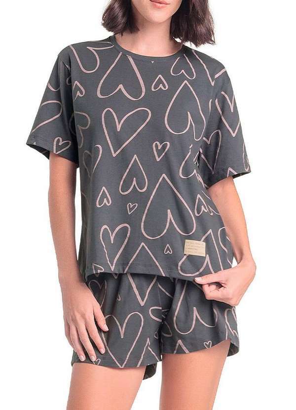 Espaço Pijama - Pijama Feminino Curto Espaço Pijama 4010348 Chumbo-Corações