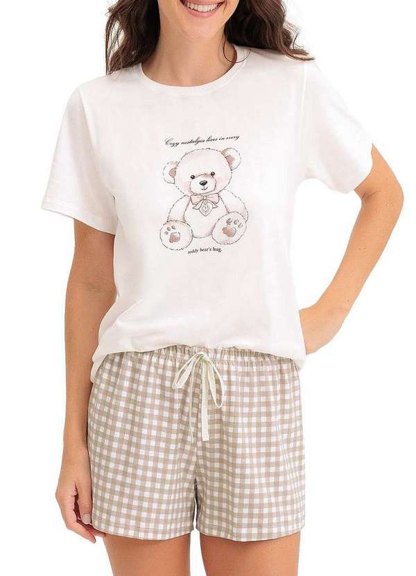 Espaço Pijama - Pijama Feminino Curto Espaço Pijama 4010416 Off-White-Marrom