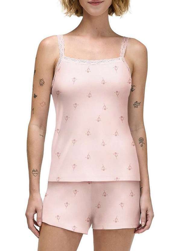 Hering - Pijama Feminino Curto Hering 7byf 2w-Rosa-Claro