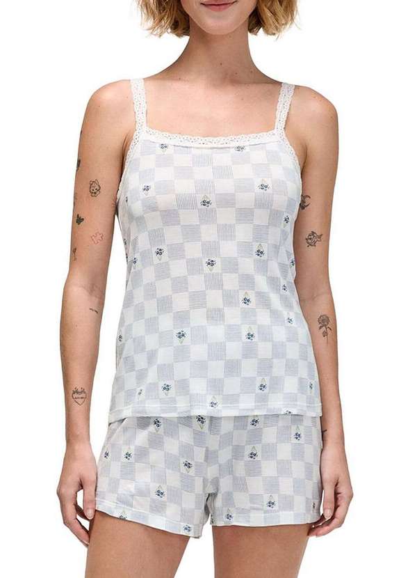 Hering - Pijama Feminino Curto Hering 7byf 2x-Off-White