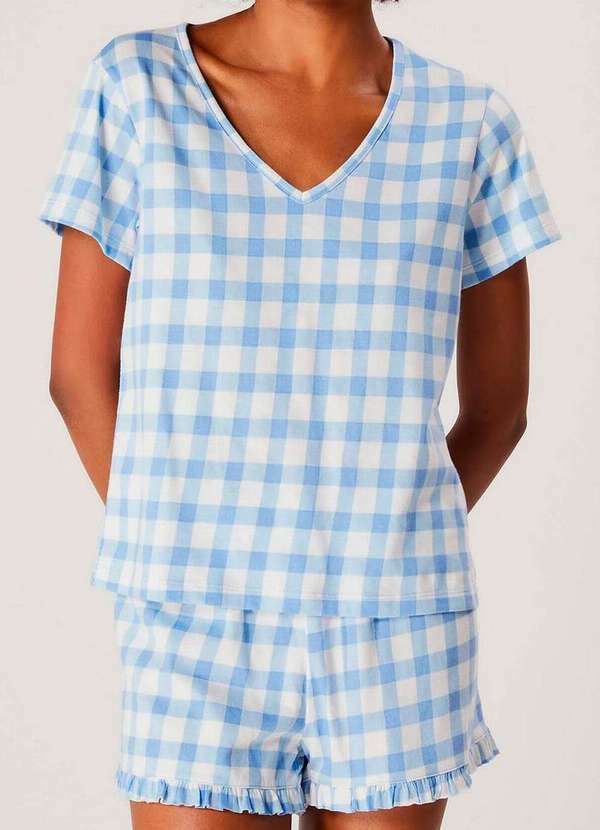 Hering - Pijama Feminino Curto Hering 7byp 2m-Azul-Claro