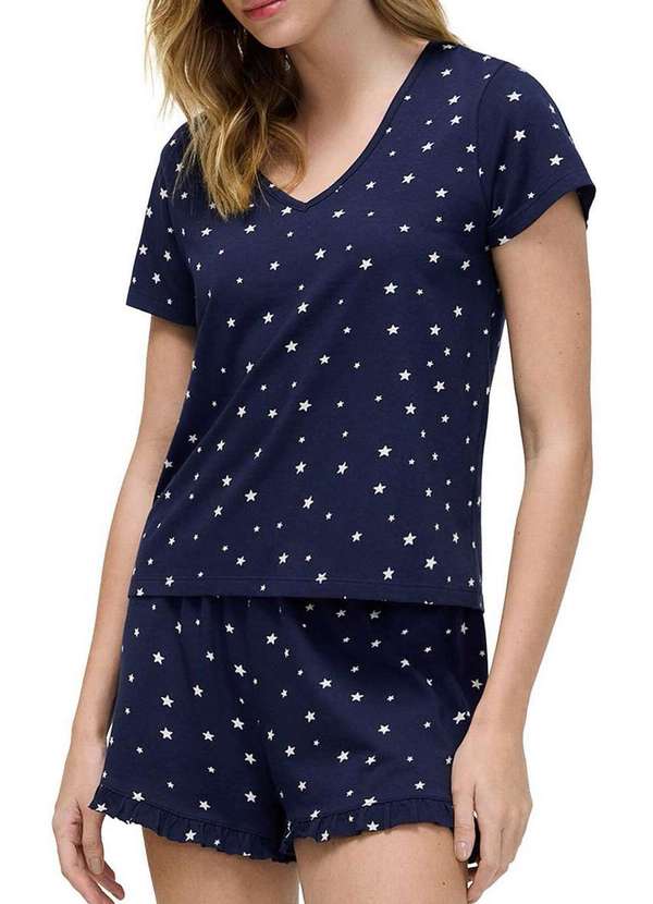 Hering - Pijama Feminino Curto Hering 7byp 2z-Azul-Escuro