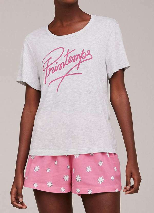 Hering - Pijama Feminino Curto Hering 7byq 1q-Cinza