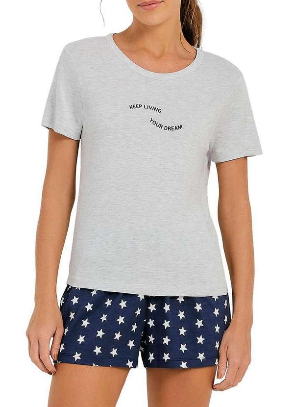 Hering - Pijama Feminino Curto Hering 7byq 2j-Cinza-Claro