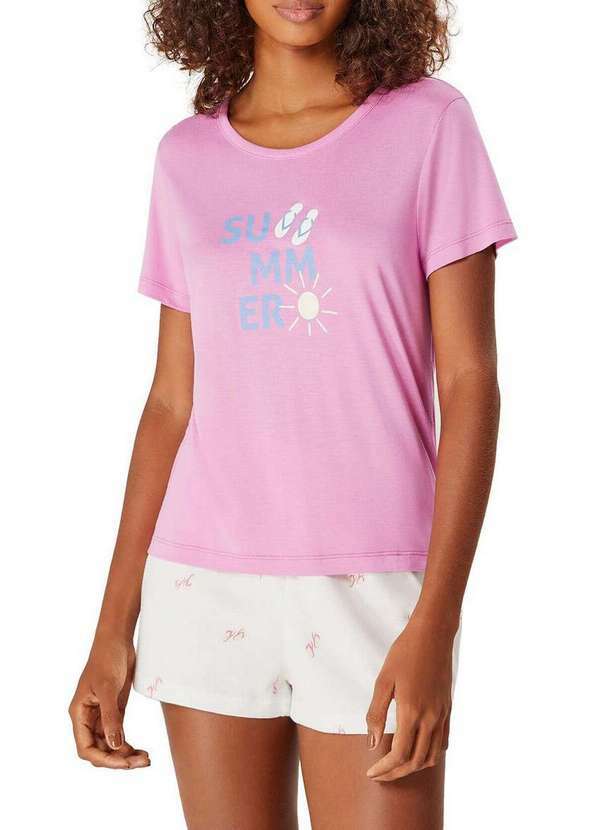 Hering - Pijama Feminino Curto Hering 7byq Kt4-Rosa-Médio