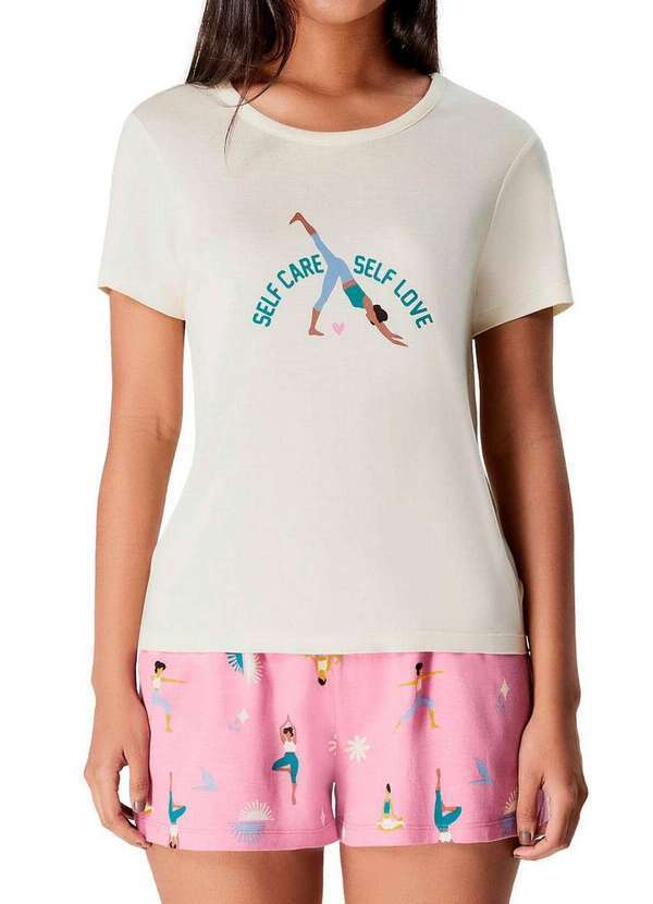 Hering - Pijama Feminino Curto Hering 7byq Yvm-Amarelo-Claro