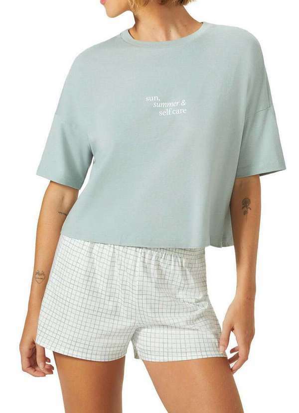 Hering - Pijama Feminino Curto Hering 7cre Wlg-Verde-Claro