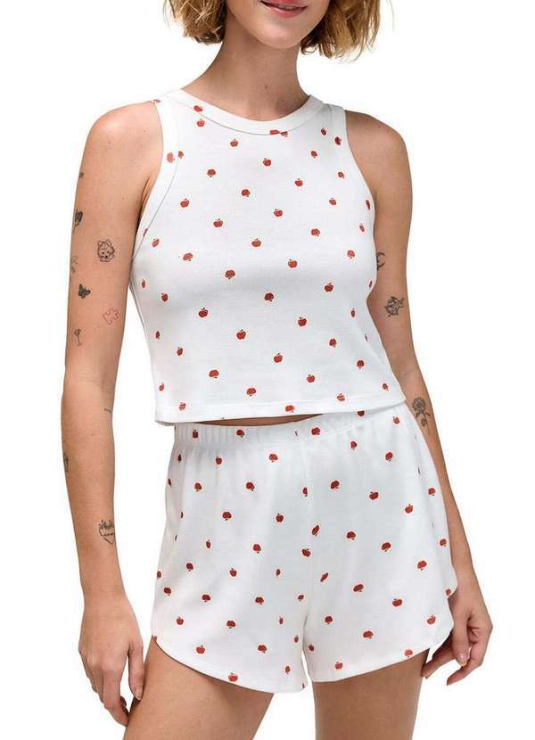 Hering - Pijama Feminino Curto Hering 7cty 1m-Off-White