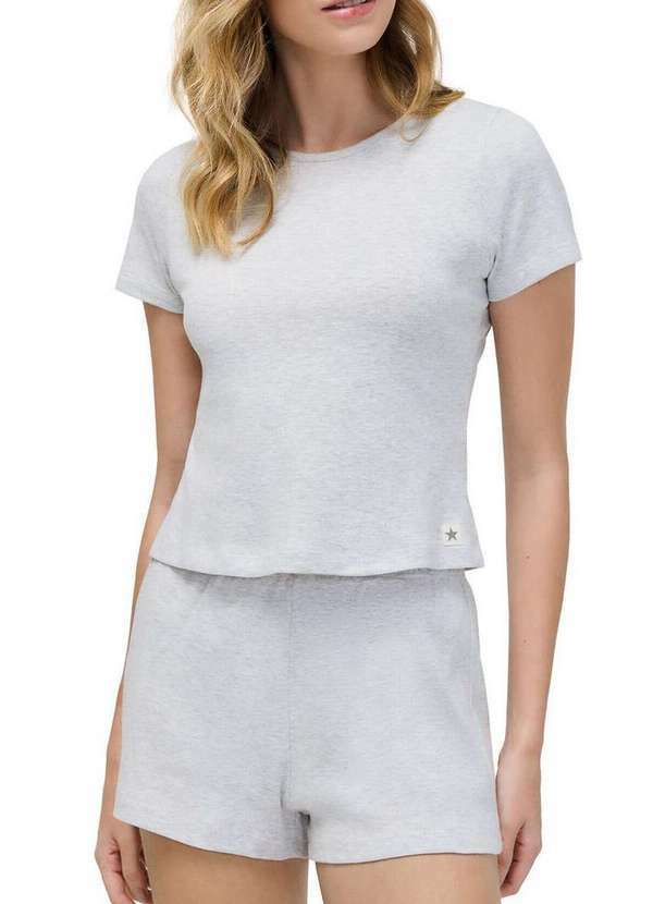 Hering - Pijama Feminino Curto Hering 7cxx Md6-Cinza-Mescla-Claro