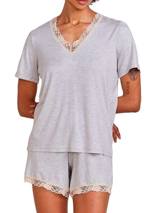 Hope - Pijama Feminino Curto Hope 0mcs1650 Csc-Cinza-Mescla-Claro