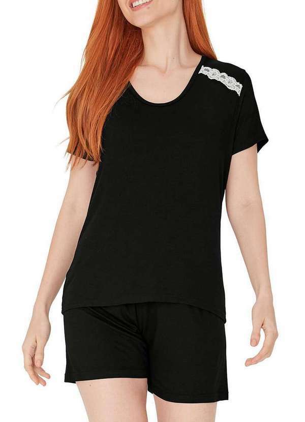Malwee - Pijama Feminino Curto Malwee 1000120706 00004-Preto