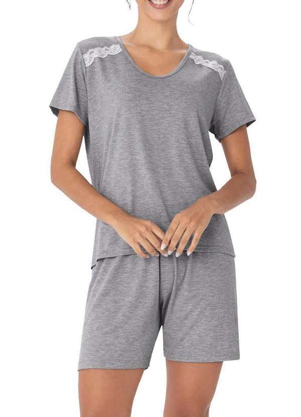 Malwee - Pijama Feminino Curto Malwee 1000120706 50000-Cinza-Mescla