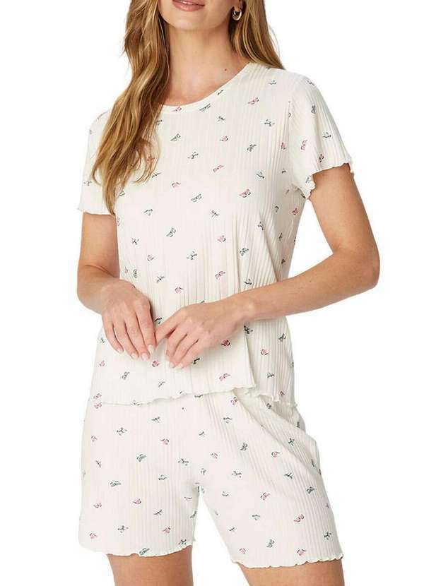 Malwee - Pijama Feminino Curto Malwee 1000121154 Di75a-Off-White-Borboleta