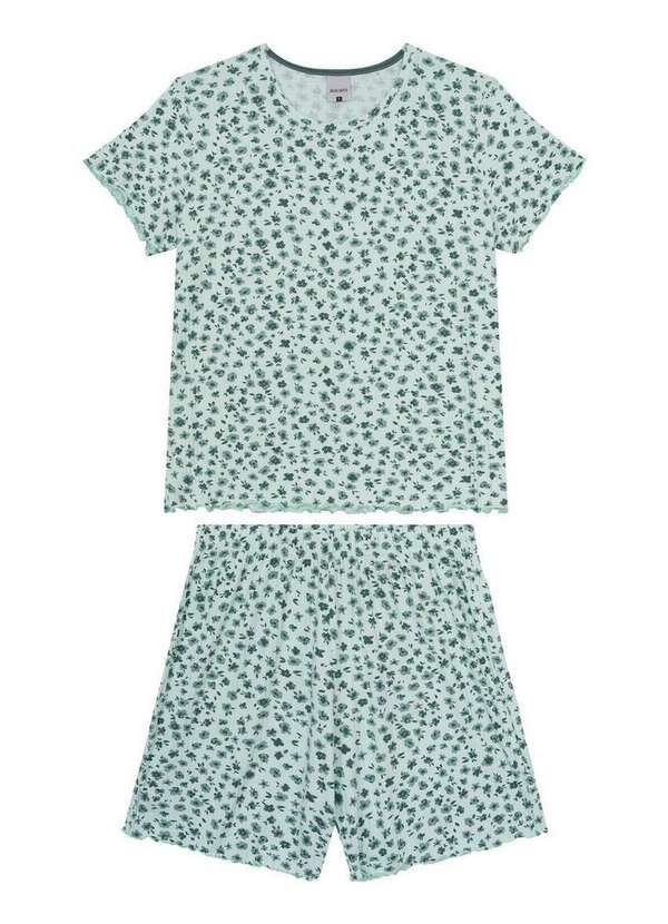 Malwee - Pijama Feminino Curto Malwee 1000121154 Di80a-Verde-Claro-Floral 4