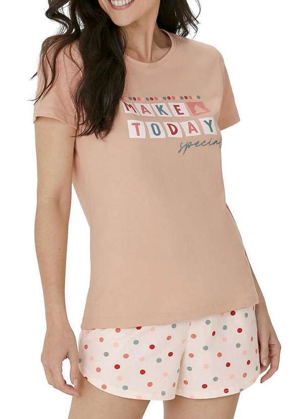 Malwee - Pijama Feminino Curto Malwee 1000122399 00117-Marrom-Bege