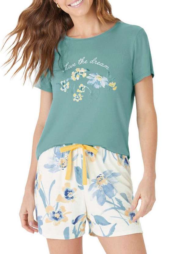 Malwee - Pijama Feminino Curto Malwee 1000133183 02340-Azul-Amarelo