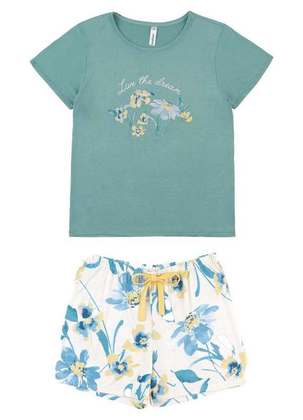 Malwee - Pijama Feminino Curto Malwee 1000133183 02340-Azul-Amarelo 2