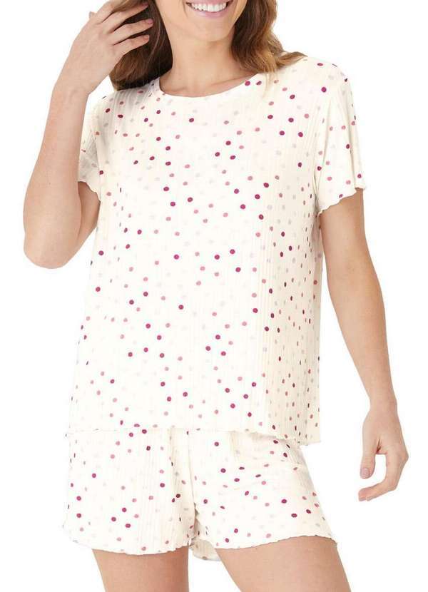 Malwee - Pijama Feminino Curto Malwee 1000133189 Dw79a-Off-White-Poá