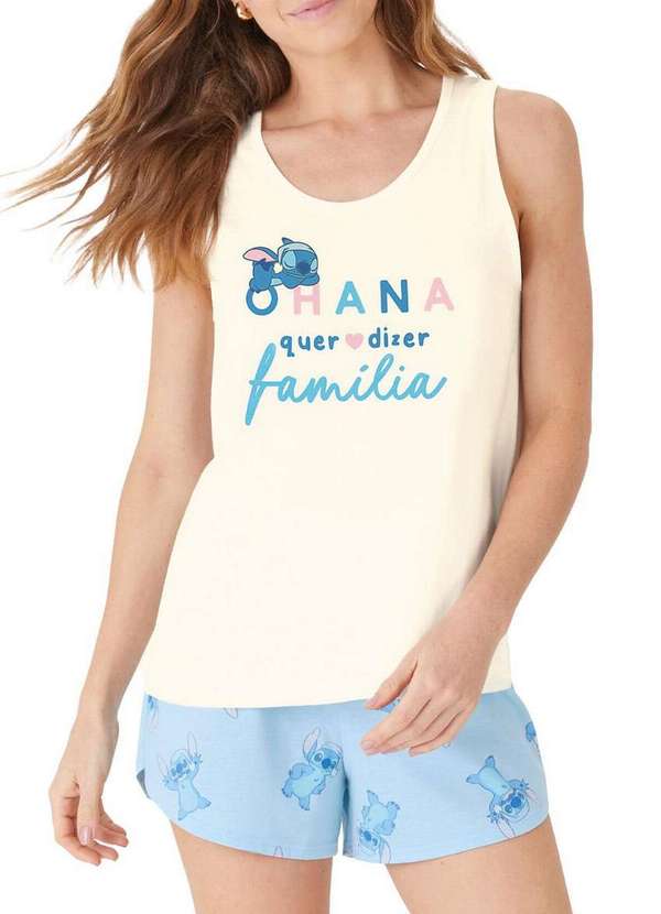 Malwee - Pijama Feminino Curto Malwee 1000133429 01739-Off-White-Azul