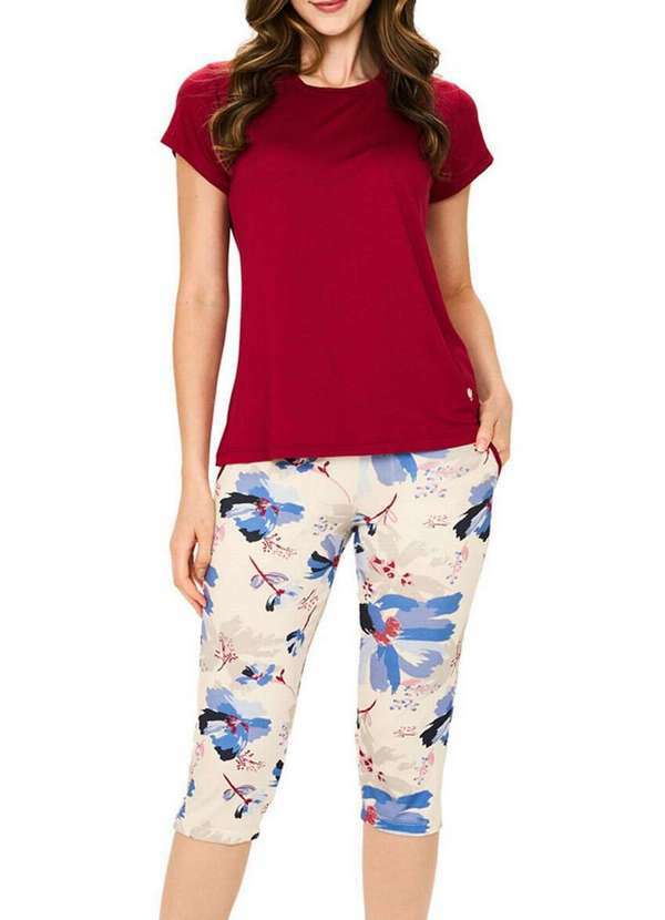 Podiun - Pijama Feminino Curto Podiun 245112 845-Floral-Aquarela
