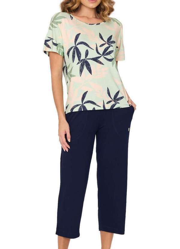 Podiun - Pijama Feminino Curto Podiun 255051 354-Folhas-Frescas