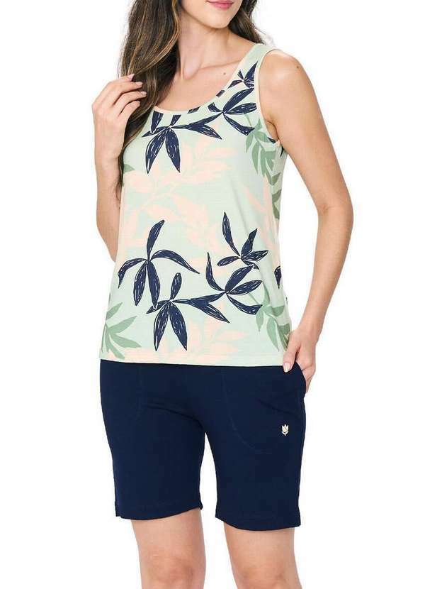 Podiun - Pijama Feminino Curto Podiun 255052 354-Folhas-Frescas