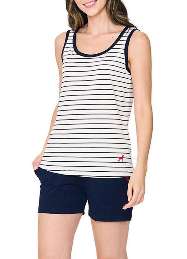 Podiun - Pijama Feminino Curto Podiun 255094 334-Listrado-Náutico