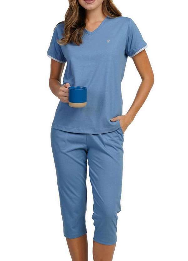 Podiun - Pijama Feminino Curto Podiun 265030 462-Azul-Elementar
