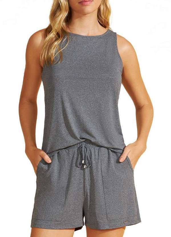 Recco - Pijama Feminino Curto Recco 18160 00134-Mescla-Cinza