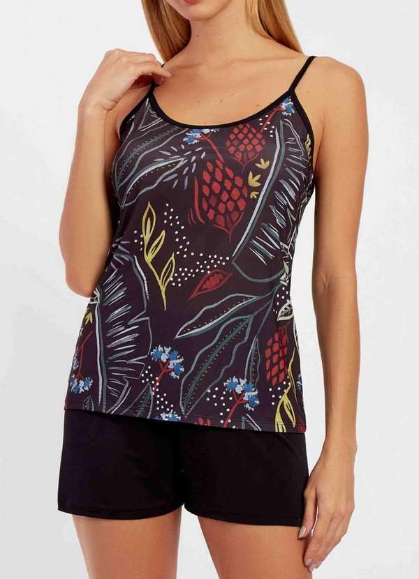 Recco - Pijama Feminino Curto Recco 20604 Preto-C--Est.Dark-Tropical