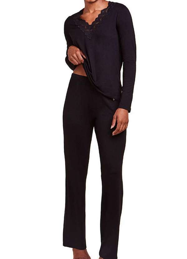 Bonjour - Pijama Feminino Longo Bonjour 0blcl180 Pto-Preto