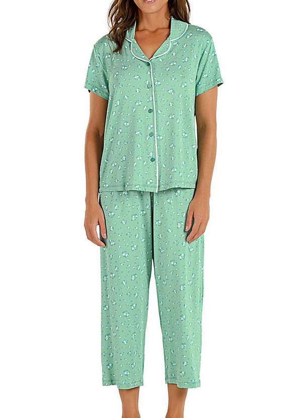 Cor com Amor - Pijama Feminino Longo com Abertura Cor com Amor 2010429 Verde