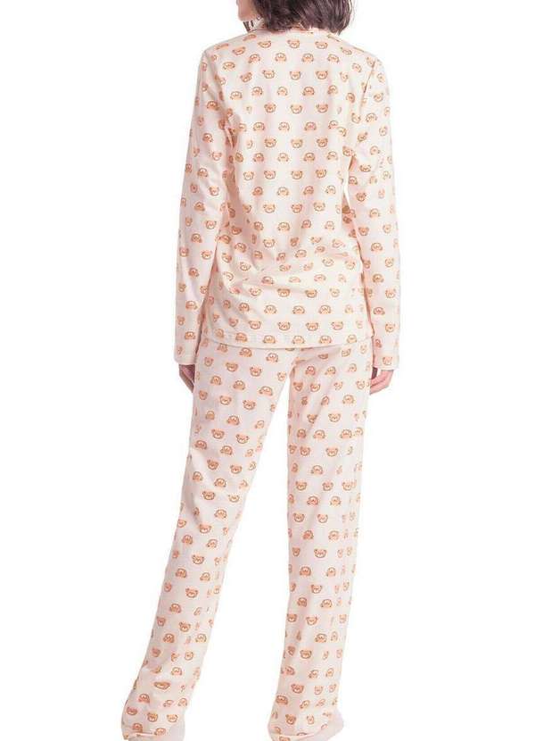 Espaço Pijama - Pijama Feminino Longo com Abertura Espaço Pijama 4010093 Off-White-Ursos 2
