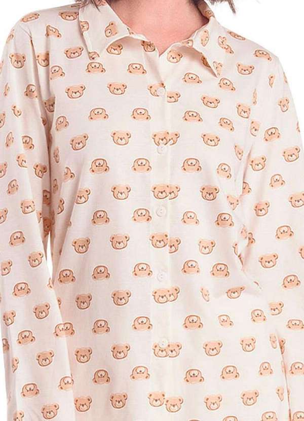 Espaço Pijama - Pijama Feminino Longo com Abertura Espaço Pijama 4010093 Off-White-Ursos 3