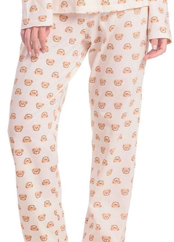 Espaço Pijama - Pijama Feminino Longo com Abertura Espaço Pijama 4010093 Off-White-Ursos 4