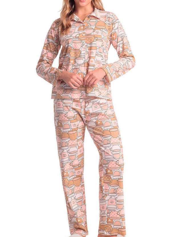 Espaço Pijama - Pijama Feminino Longo com Abertura Espaço Pijama 4010345 Marrom