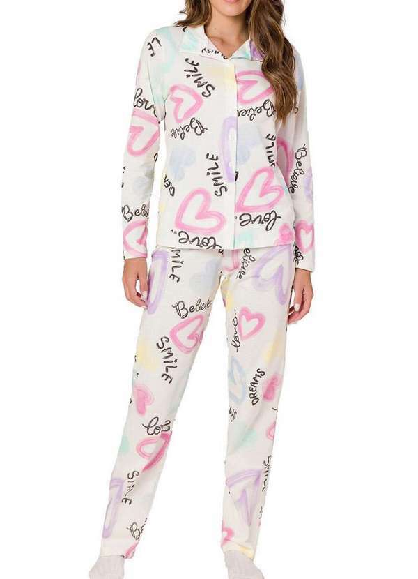 Espaço Pijama - Pijama Feminino Longo com Abertura Espaço Pijama 41304 Off-White-