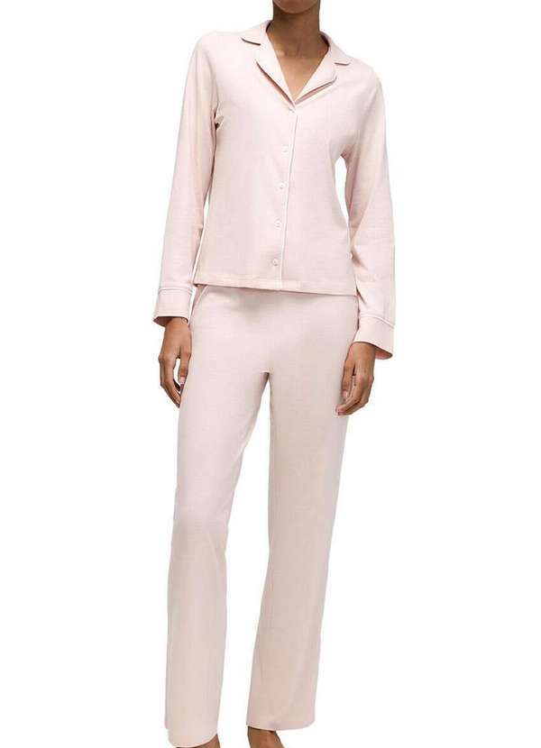 Hering - Pijama Feminino Longo com Abertura Hering 7cyh Kmm-Rosa-Claro