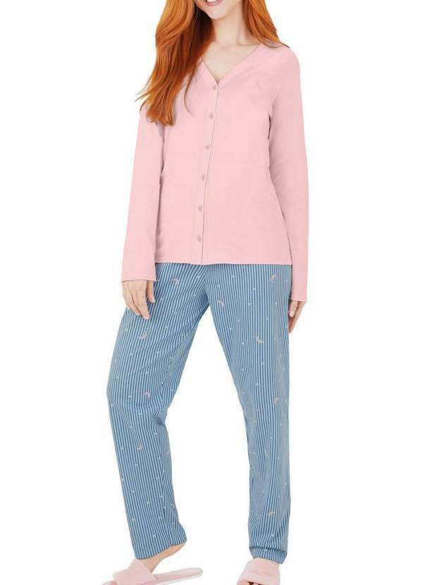 Malwee - Pijama Feminino Longo com Abertura Malwee 1000126859 01345-Rosa