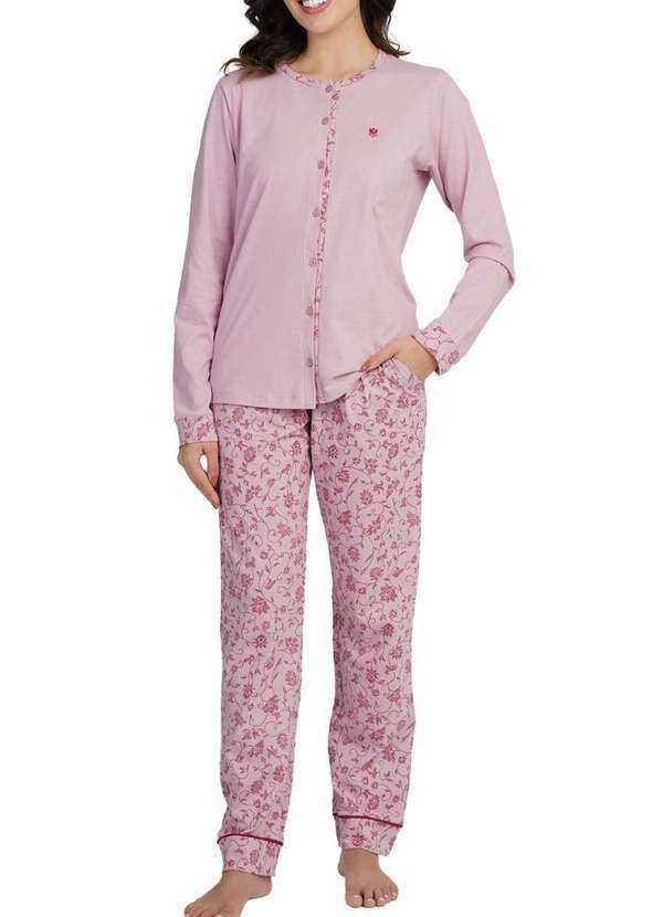 Podiun - Pijama Feminino Longo com Abertura Podiun 255181 445-Floral-Vintage