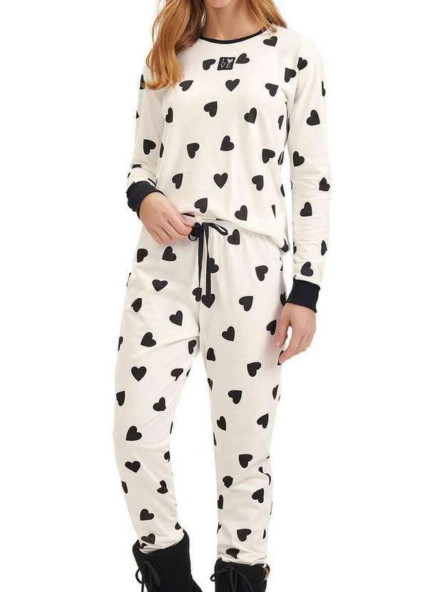 Cor com Amor - Pijama Feminino Longo Cor com Amor 2010210 Off-White