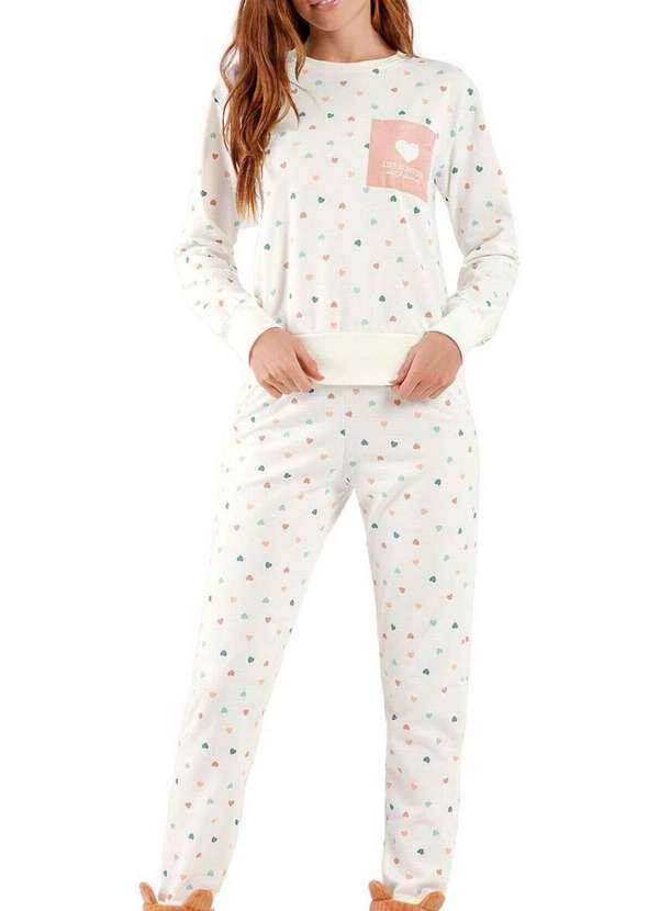 Cor com Amor - Pijama Feminino Longo Cor com Amor 2010536 Off-White-Corações