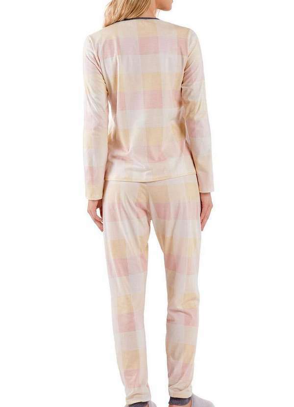 Cor com Amor - Pijama Feminino Longo Cor com Amor 2010579 Bege-Xadrez 2