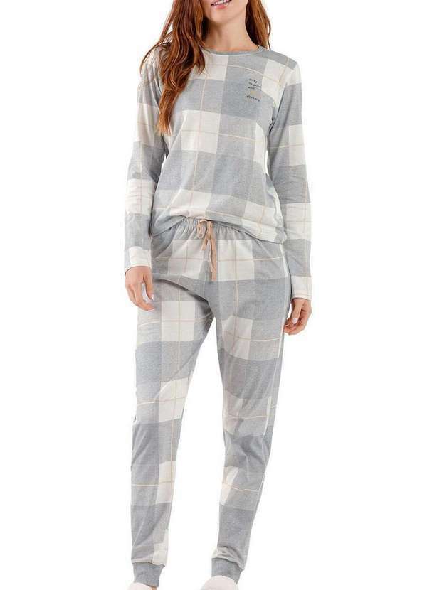 Cor com Amor - Pijama Feminino Longo Cor com Amor 2010631 Cinza-Mescla-Xadrez