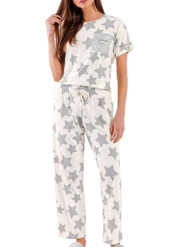 Cor com Amor - Pijama Feminino Longo Cor com Amor 2010637 Off-White-Estrelas