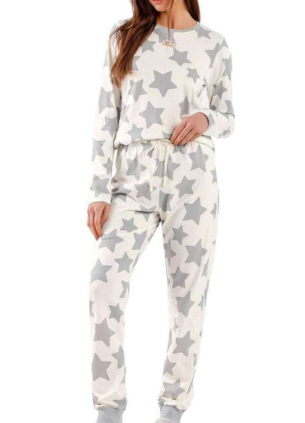 Cor com Amor - Pijama Feminino Longo Cor com Amor 2010638 Off-White-Estrelas