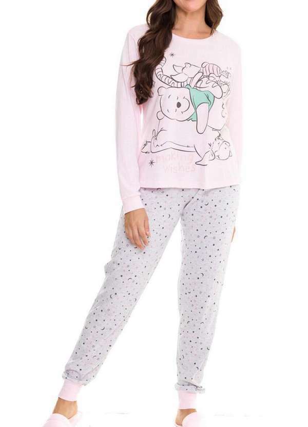 Disney - Pijama Feminino Longo Disney 26.42.0001 Rosa-Cinza