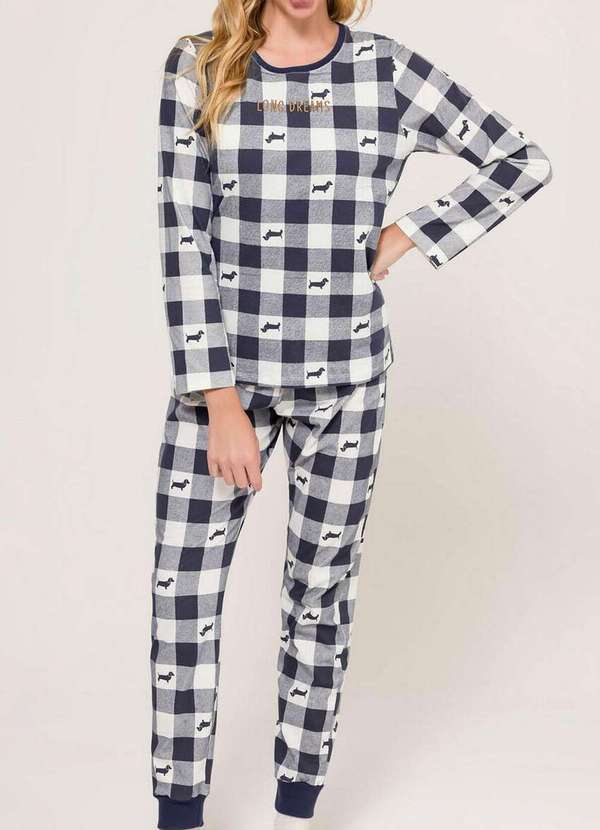 Espaço Pijama - Pijama Feminino Longo Espaço Pijama 4010079 Azul-Branco