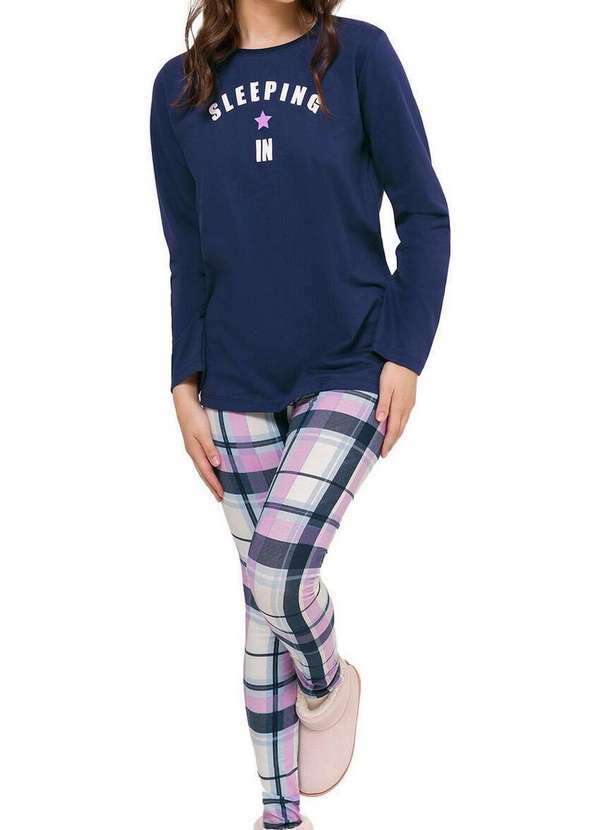 Espaço Pijama - Pijama Feminino Longo Espaço Pijama 4010143 Azul-Lilas