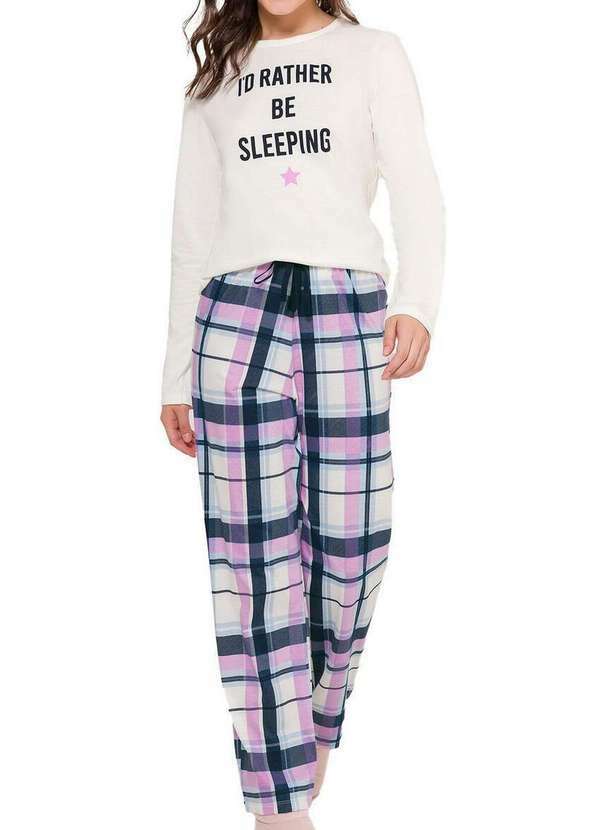 Espaço Pijama - Pijama Feminino Longo Espaço Pijama 4010144 Off-White-Lilás